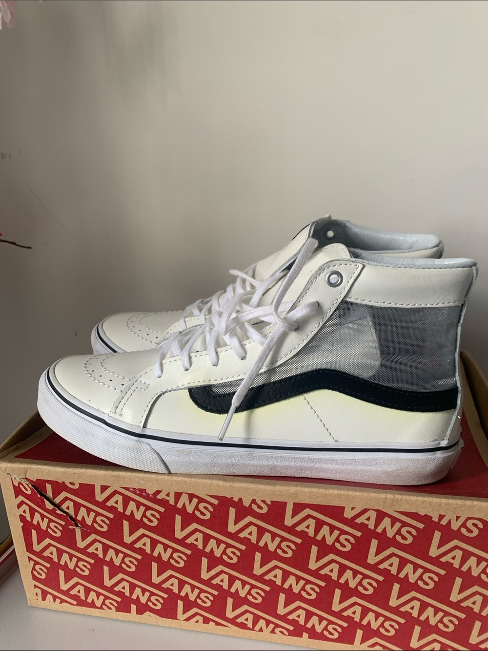 Vans White High-Top Sneakers with Black Side Stripe